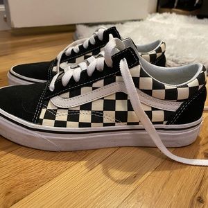 Womens black checkered Vans sneakers